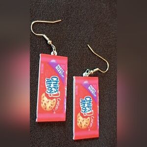 Women's Snack Food Themed Chips Ahoy Cookies Rectangle Dangle Drop Red Earrings